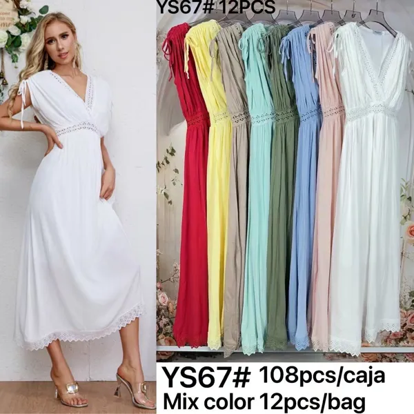 Vestido largo de estilo bohemio con detalles de encaje-YS67