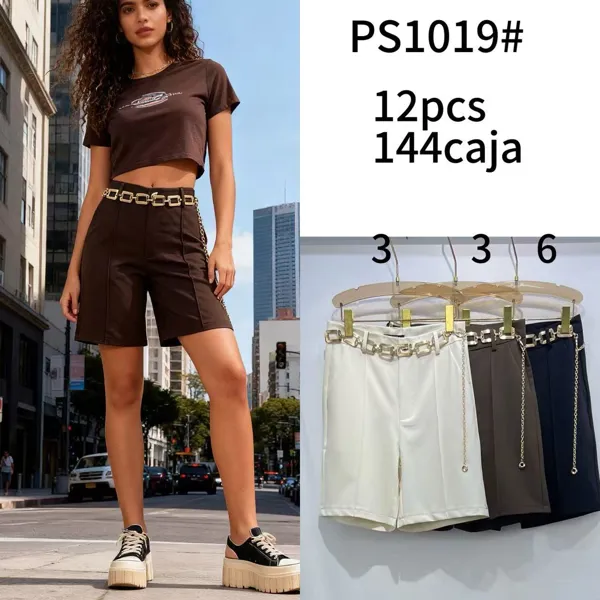 Shorts de vestir con cinturón de cadena-PS1019