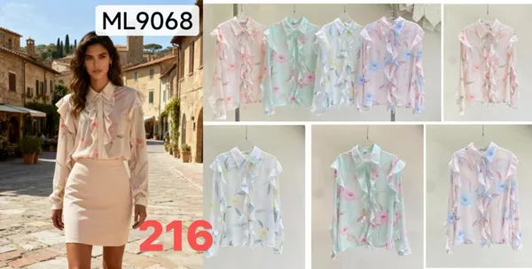 Blusa de manga larga con olanes-ML9068