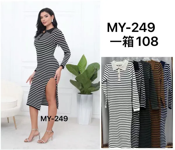Vestido midi de rayas con abertura-MY249
