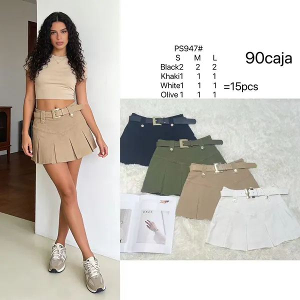 Minifalda plisada con cinturón-PS947