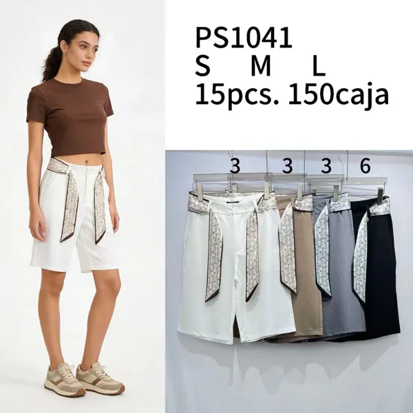 Shorts de Bermuda con Cinturón Estampado-PS1041