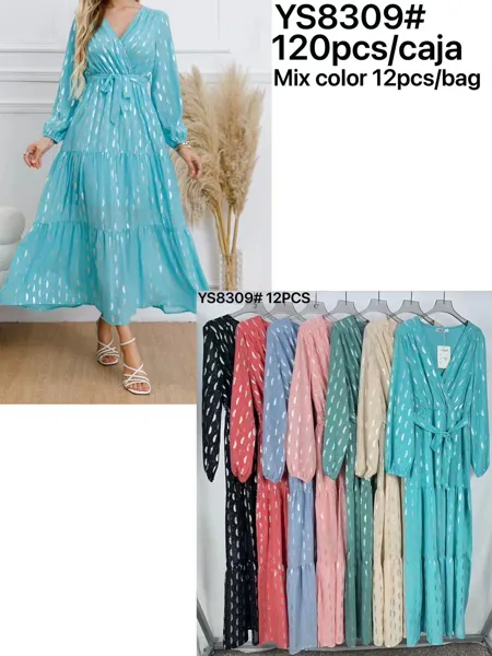Vestido largo con estampado de hojas-YS8309