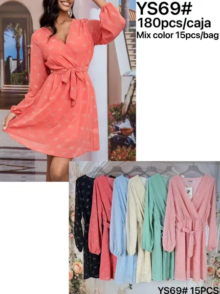 Vestido con lazo y estampado-YS69