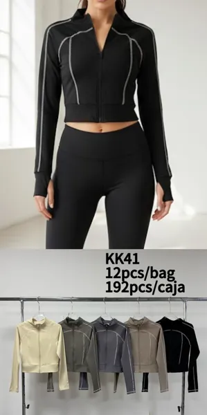 Chaqueta deportiva ajustada con cremallera y costuras contrastantes-KK41