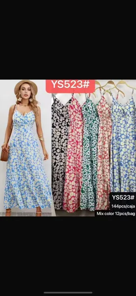 Vestido largo floral de tirantes-YS523