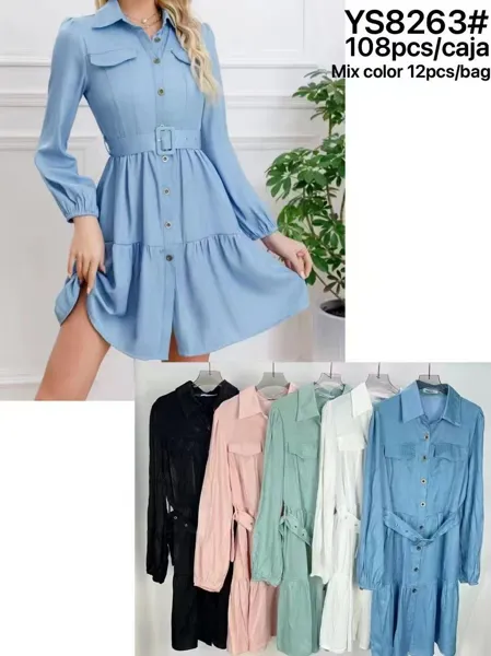 Vestido tipo camisa con cinturón-YS8263