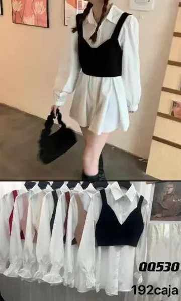 Blusa manga larga con tirantes-QQ530