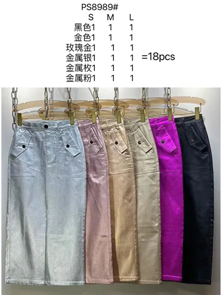 Faldas metálicas en varios colores, estilo lápiz, para venta al mayoreo