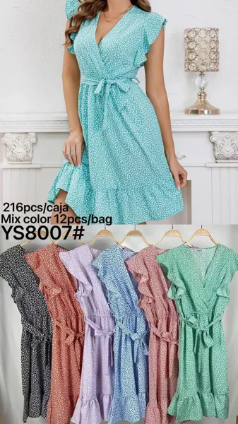 Vestido estampado con cinturón-YS8007