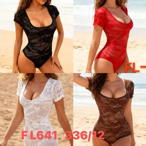 Body de encaje de manga corta-FL641