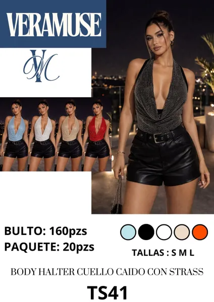 BODY HALTER CUELLO CAIDO CON STRASS-TS41