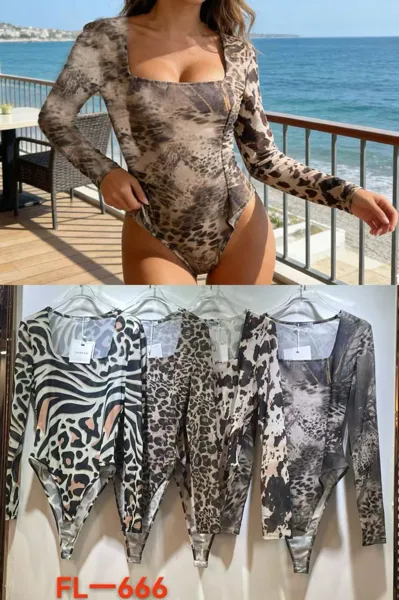 Bodysuit de manga larga con estampado animal-FL666