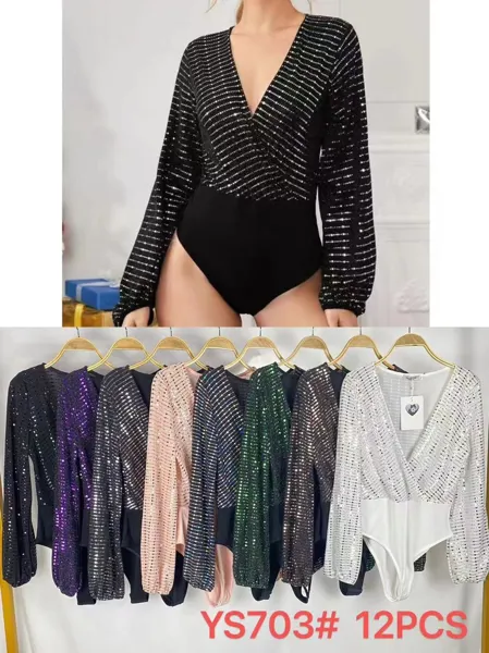 Blusa manga larga con brillo en negro, estilo elegante y moderno