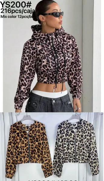 Chamarra Crop con Capucha Estampado Animal-YS200