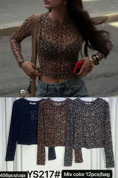 Top de manga larga con estampado de leopardo-YS217