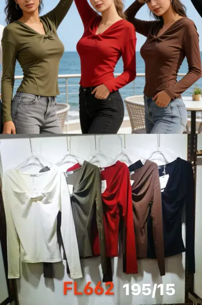 Top de manga larga con nudo frontal-FL662