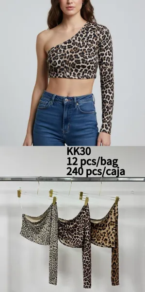 Top de una manga con estampado de leopardo-KK30