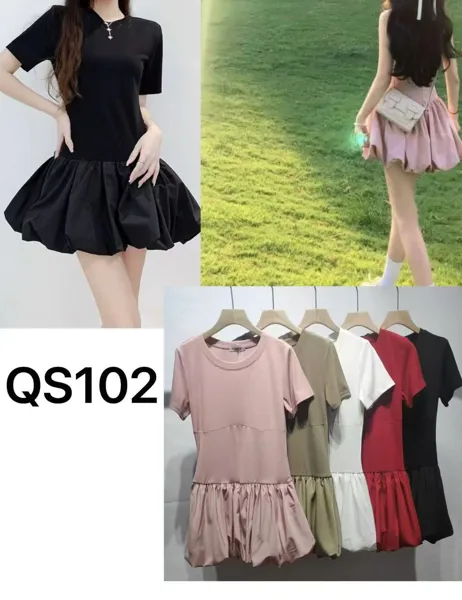 Vestido casual con falda de burbuja-QS102