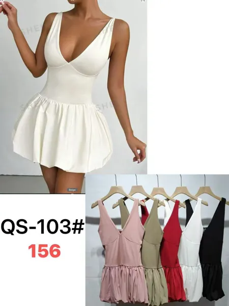 Vestido con escote en V tipo globo-QS103