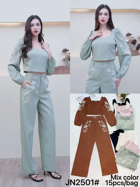 Conjunto de blusa crop y pantalón-JN2501