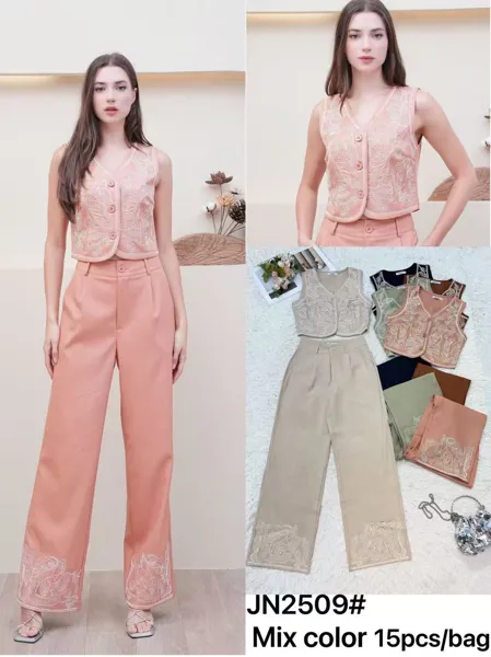 Conjunto de chaleco y pantalón con bordado-JN2509