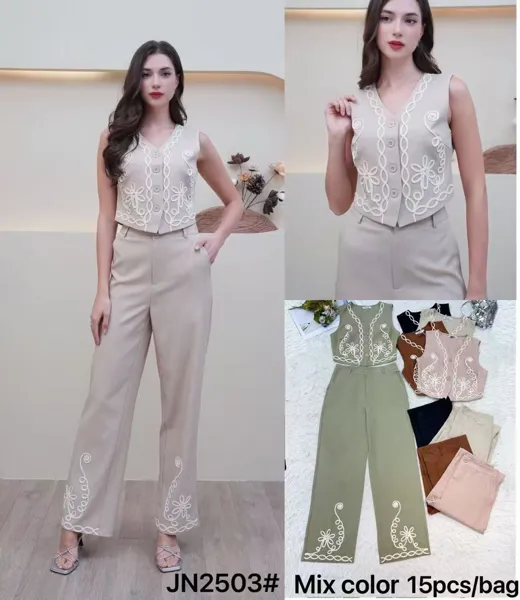 Conjunto de top con botones y pantalón-JN2503