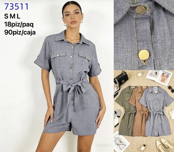 Jumpsuit tipo camisa con cinturón-73511