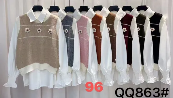 Camisa con chaleco tejido-QQ863