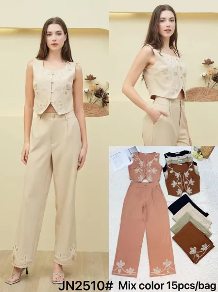 Conjunto de chaleco crop top y pantalón de pierna ancha-JN2510