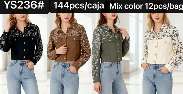 Chamarra crop con estampado floral-YS236