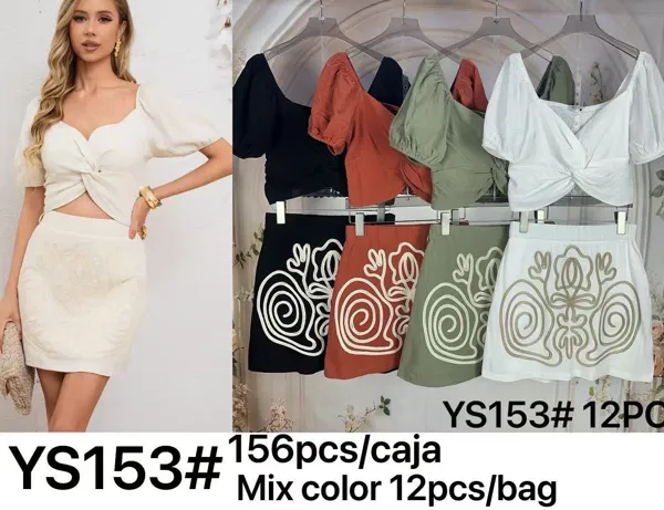 Conjunto de Crop Top de Manga Corta y Falda-YS153