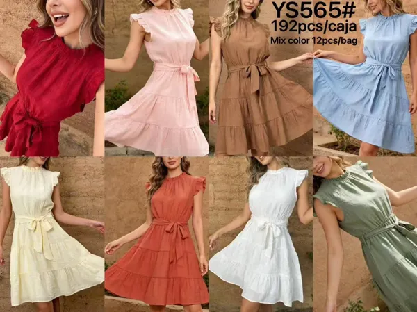 Vestido corto con cuello alto y cinturón-YS565