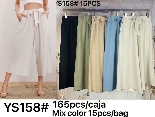 Pantalones Anchos de Lino con Lazo-YS158
