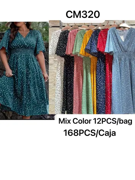 Vestido de lunares con escote en V-CM320