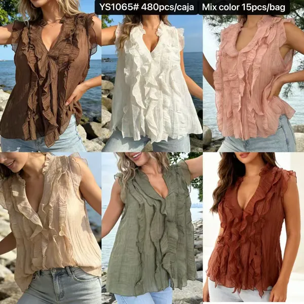 Blusa sin mangas con volantes-YS1065