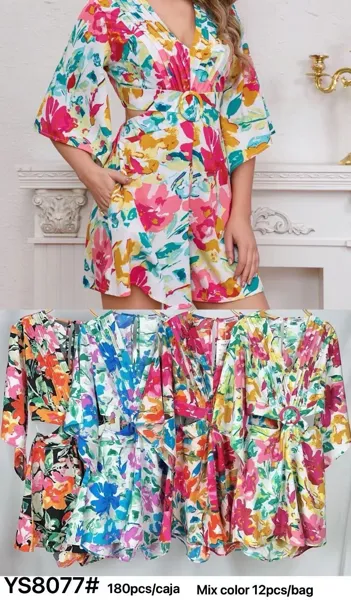 Jumpsuit floral de manga corta con cinturón-YS8077