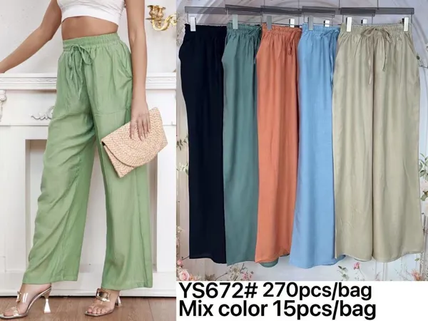 Pantalones anchos de lino con cordón-YS672