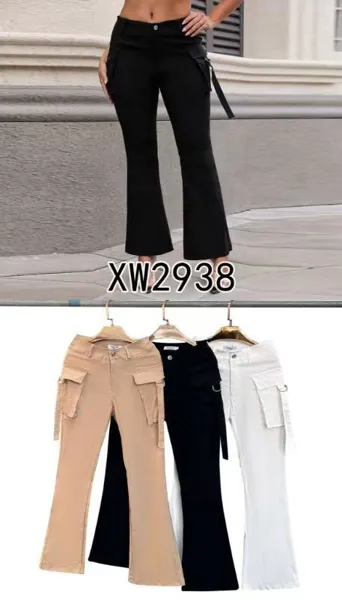 Pantalones cargo acampanados de mujer-XW2938