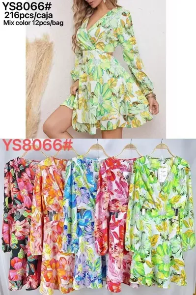 Vestido corto floral con escote en V-YS8066