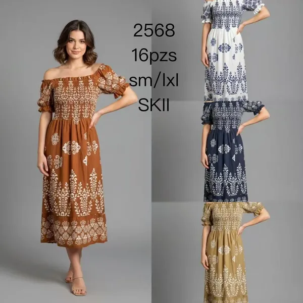 Vestido largo de hombros descubiertos con estampado-2568