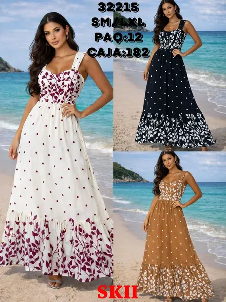 Vestido Maxi con Estampado Floral y Lunares-LC32215