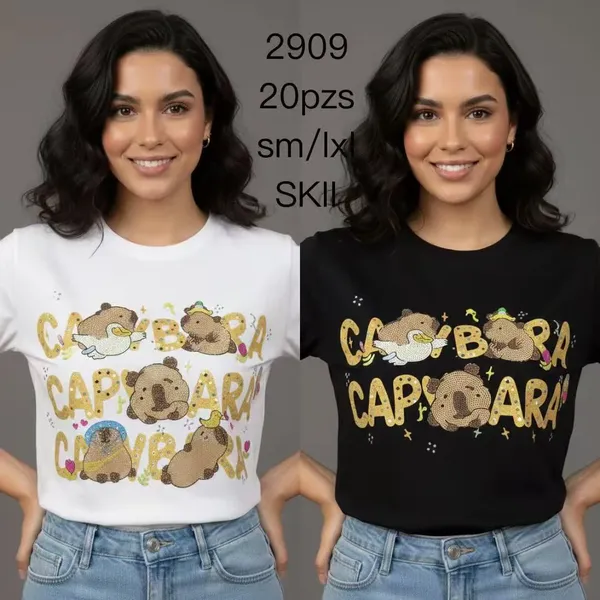 Playera de manga corta con estampado de capibaras-2909