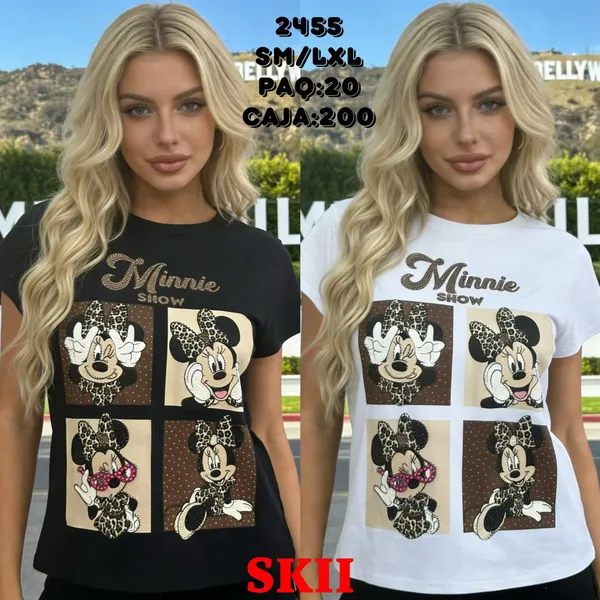 Playera Minnie con Estampado de Cuadros-2455