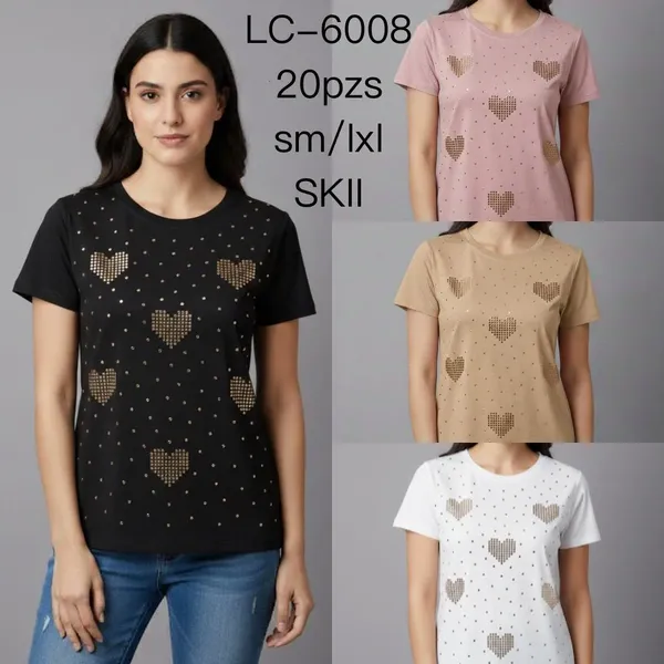Playera con decoración de corazones-LC6008
