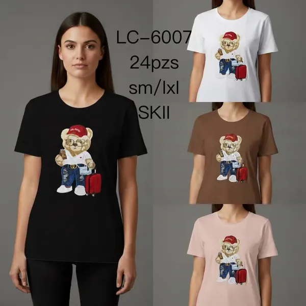 Playera con estampado de oso viajero-LC-6007