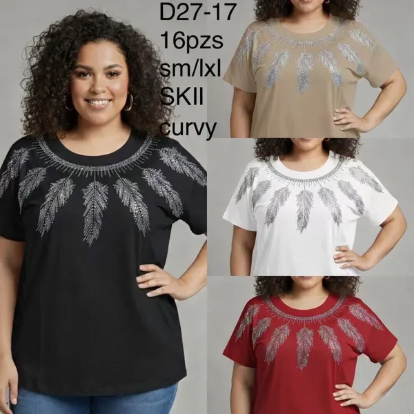 Playera con diseño de plumas brillantes-D27-17