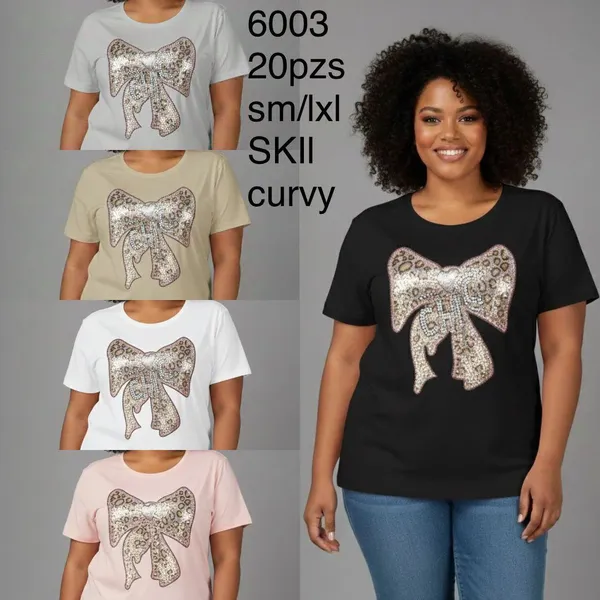 Playera con estampado de moño-6003