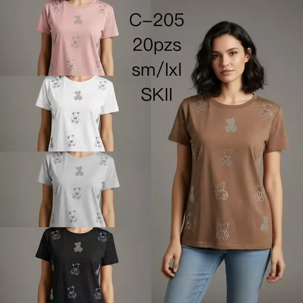 Playeras de manga corta con diseño de osos de diamantes-C-205