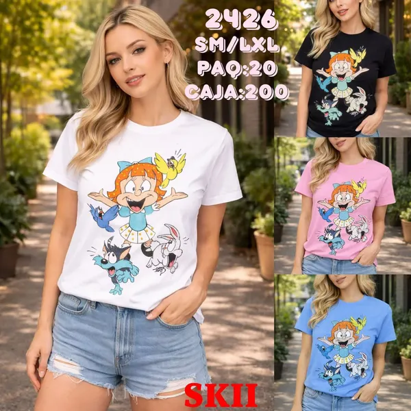 Playera de manga corta con estampado de personaje-2426